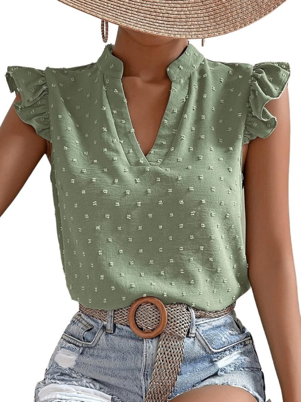Striped Ruffle Cap Sleeve Summer Blouse - V Neck Casual Work Top for 2025